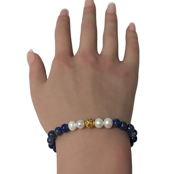 18K Gold Money Coin Ball Gemstones Birthstones Pearl Lapis Lazuli 6mm - Picture 6 of 6